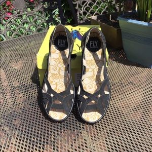 Fly London Yadi Black Sandal/Wedge Sz 37 or 7
